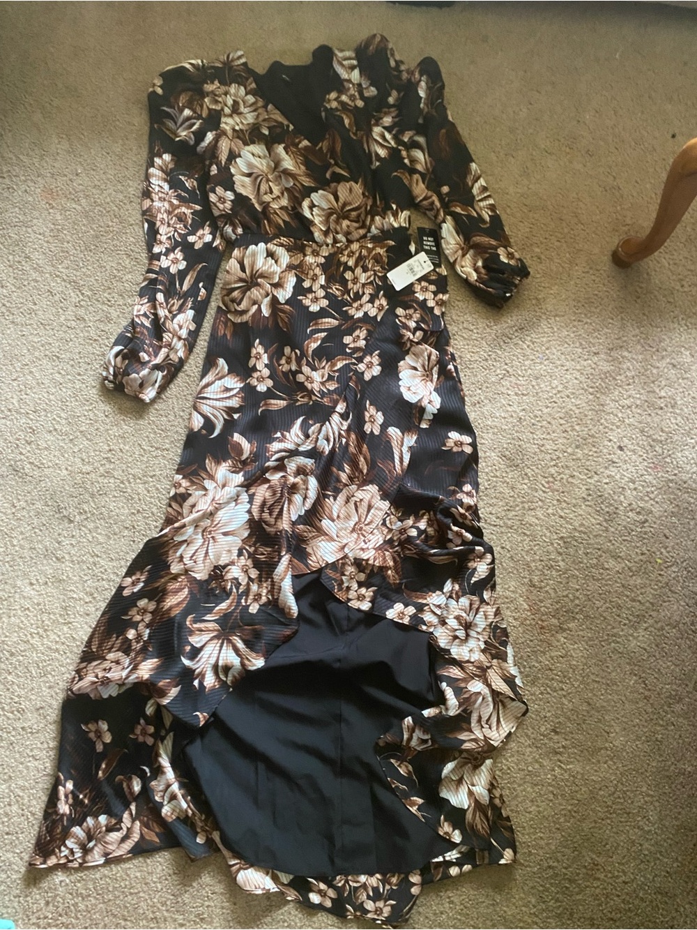NWT Express Floral Ruffle Hi- Lo Maxi Dress XS Surplice Long Sleeve